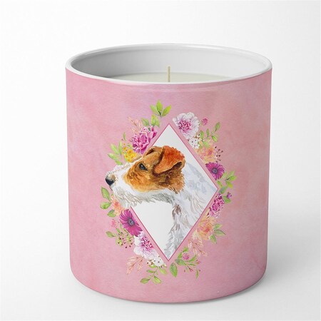 Carolines Treasures 10 oz Jack Russell Terrier No.2 Pink Flowers Decorative Soy Candle CK4142CDL