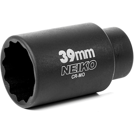 Neiko 0.5 in Drive 12-Point CrMo Steel Deep Impact Socket, 39 mm Size 02529A