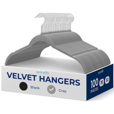 Serenelife Shirt Hangers, Heavy Duty Non-Slip Velvet Hangers with 360 degrees Swivel Hooks, Slim, 100PK SLSHGR100