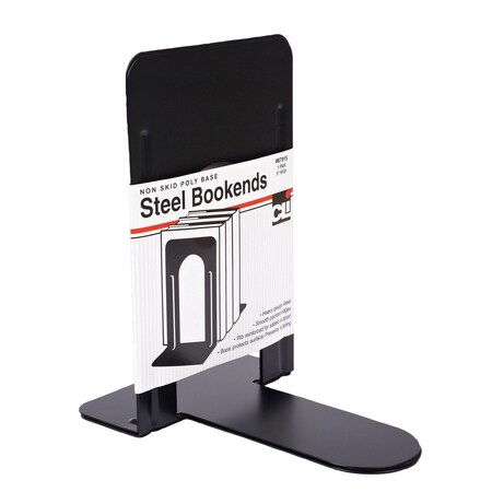 Charles Leonard Bookends with Non-Skid Base, 9" Steel, Black, 1 Pair, 2PK 87915