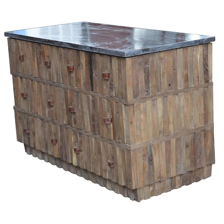 Homeroots 47in Brown Distressed Reclaimed Wood Carved Geometric Six Drawer Buffet Table 606265