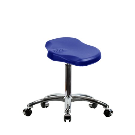 Blue Ridge Ergonomics Polyurethane Ray Stool Chrome - Medium Bench Height with Chrome Casters in Blue Polyurethane PRPMBSL-CR-NF-CC-BLU