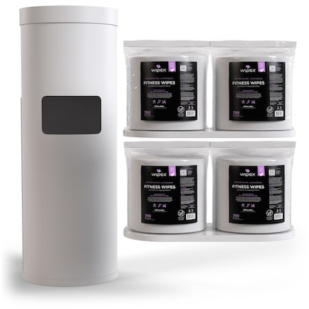 Wipex Plant-Based Lavender Fitness Wipes 700ct Bundle, 4 Refill Rolls + White Floor Dispenser w/ Trash Can WX72265WFD4LARP