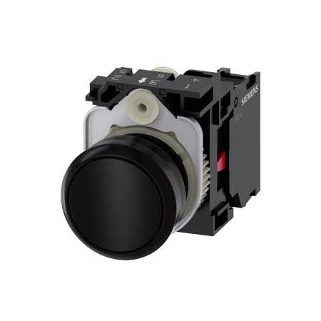 Siemens Pushbutton, 22 mm, round, plastic, black, pushbutton, flat 3SU1100-0AB10-1CA0-ZY19