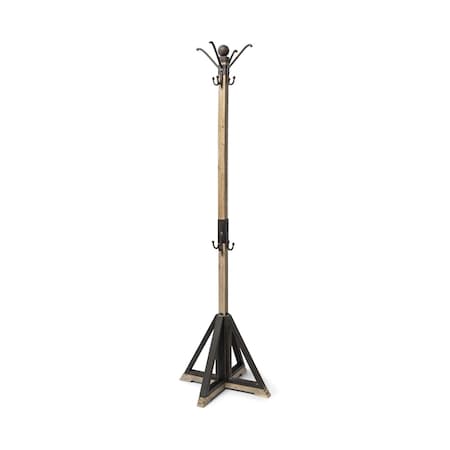 Homeroots 75in Black And Brown Solid Wood And Steel Twelve Hook Freestanding Coat Rack 376366