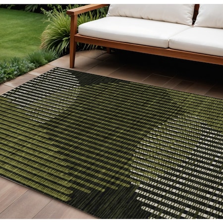 Homeroots 9' X 12' Olive Green And Black Geometric Washable Indoor Outdoor Area Rug 597647