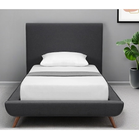 Homeroots Charcoal Solid Wood Twin Upholstered Linen Bed 544840