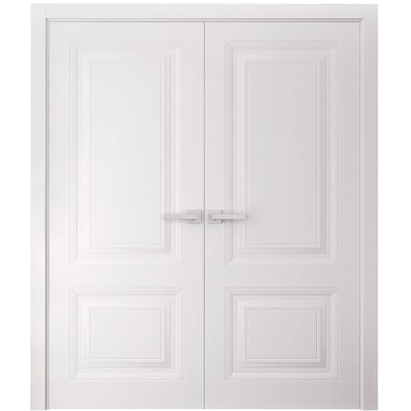 Sartodoors Interior Double Doors 60 x 80 inches, BASIC 9422 White, Wood Interior Solid Panel Frame, Closet B BASIC9422DD-SKIN-60