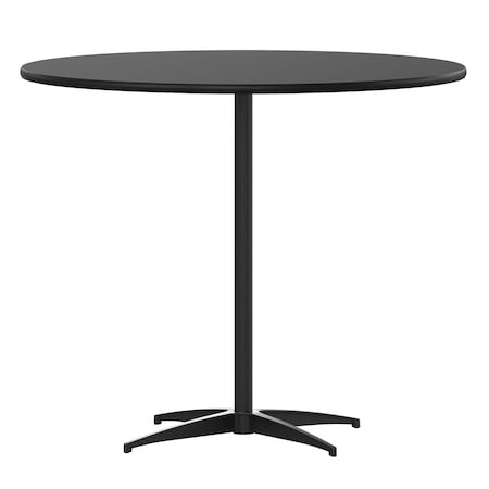 Flash Furniture Lars 36 in Round Wood Cocktail Table with 30 in and 42 in Columns, Black XA-36-COTA-BK-GG