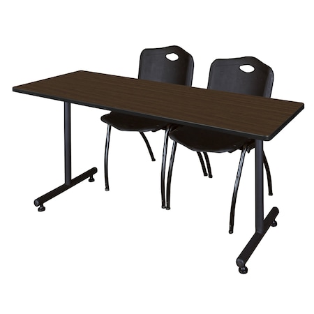 Regency Kobe T-Base Training Seminar Table W/ 2 M Stack Chairs, 66 in W, 24 in L, Neo Walnut MKTRCT6624NW47BK