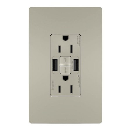 Legrand USB Receptacle, 15 A, Nickel, Nylon 1597TRUSBAANIC4