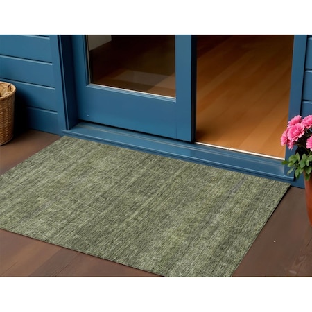 Homeroots 3' X 5' Olive Green And Ivory Geometric Washable Indoor Outdoor Area Rug 605596