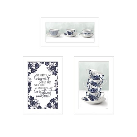 Homeroots Set Of Three Tea tower with Cups and Sauces White Framed Print Kitchen Wall Art, 3PK 408191