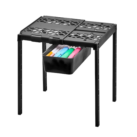Lockermate By Bostitch Adjust-A-Shelf Locker Shelf & Organizer, Extends to Fit Your Locker, Includes Storage Drawer, Black 5025-BLK