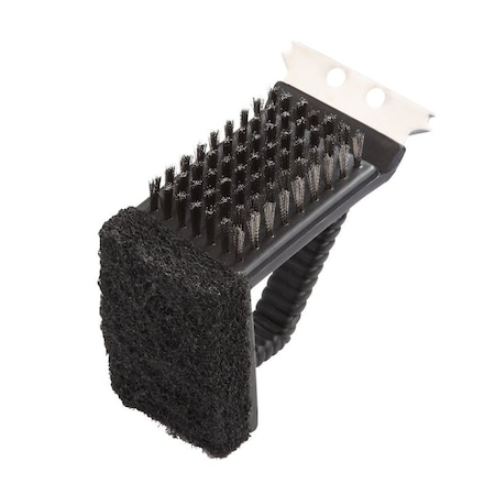 Omaha Grill Brush with Stainless Steel Scraper, 2-3/4 in L Brush, 1-3/4 in W Brush, Stainless Steel Bristle SP242C3L