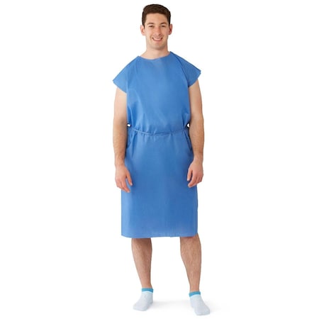 Medline Sleeveless Tape Tab Neck and Waist Tie Multilayer Patient Gown, Blue, Size Regular/Large, 50PK NON27046