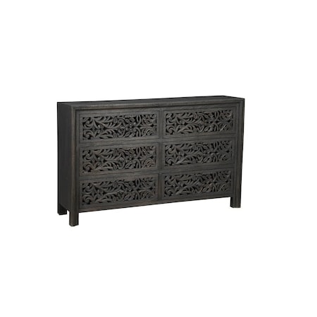 Homeroots 57" Black Solid Wood Six Drawer Dresser 569589