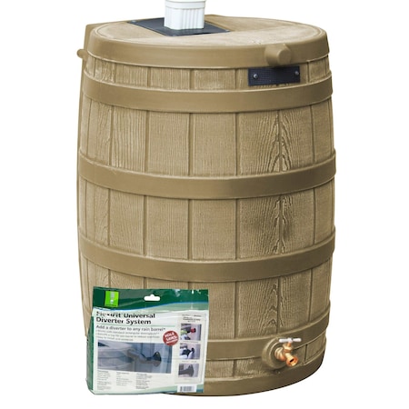 Good Ideas Rain Wizard 50 Gallon Rain Barrel With Diverter Kit - Khaki RW50-DIV-KHA