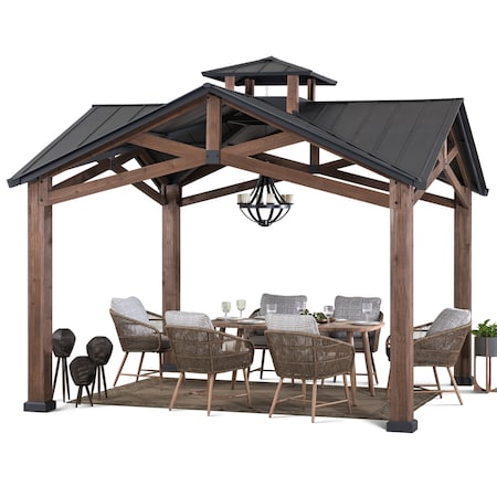 Sunjoy Bella 12.5ftx12.5ft  Outdoor Patio Cedar Frame Gazebo, Black A102012700