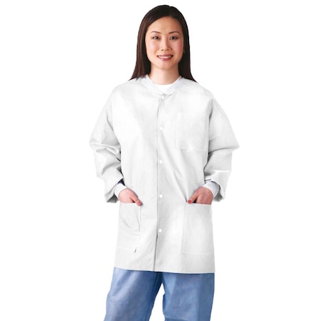 Medline Multilayer SMS Lab Jacket with Knit Cuffs and Collar, White, Size L, 30PK NONRP500L