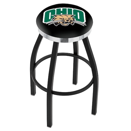 Holland Bar Stool Co 36" Blk Wrinkle Ohio University Swivel Bar Stool, Chrome Ring L8B2C36UnivOH