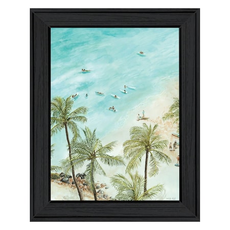 Homeroots SURFING FROM AFAR Black Framed Print Wall Art 529750
