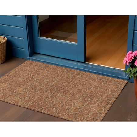 Homeroots 3' X 5' Orange And Ivory Geometric Washable Indoor Outdoor Area Rug 613572