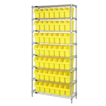 Quantum Storage Systems WIRE SHELVING UNIT W/49 BINS YELLOW WR8-805YL