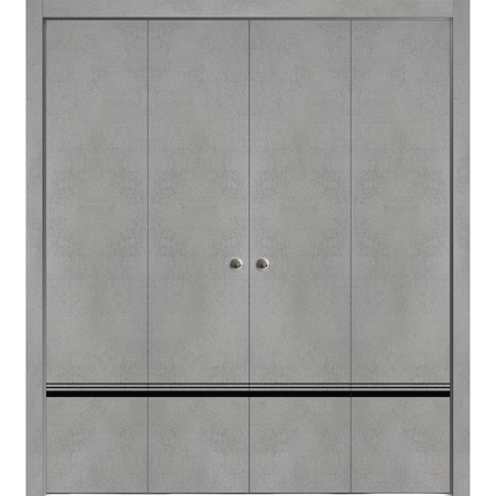 Sartodoors Sliding Closet Double Bi-fold Doors, Planum 0012 Concrete and Aluminum Strips, Sturdy Tracks Moldin PLANUM0012DBF-BTN-96 x 96 (4* 24x96)