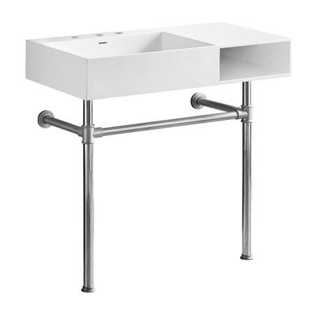Kingston Brass 36-Inch Solid Surface Console Sink with Stainless Steel Legs, 8-Inch, 3-Hole KVPB3368SQA1