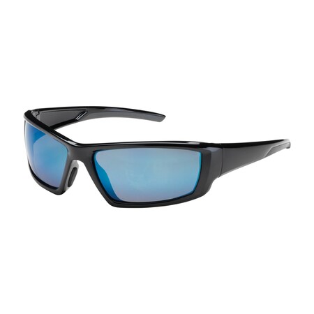 Bouton Optical Full Frame Safety Glasses w/Black Frame, Blue Mirror Plus Lens, Anti-Scratch/Anti-Reflective Coating 250-47-0006