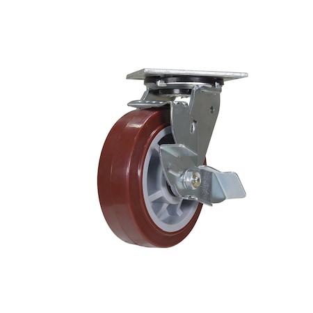Vestil Polyurethane Swivel With Brake Caster 6 In. Diameter x 2 In. Width 720 lb Maroon/Gray CST-VE-6X2PUP-SWB