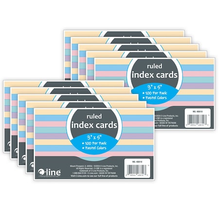 C-Line Products Index Cards, 3" x 5", Assorted Colors, Ruled, 1000PK 48810