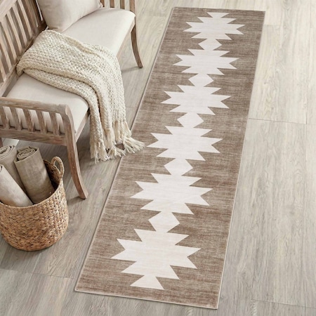 Jonathan Y Peyton Minimalist Geometric Totem Non-Slip Machine-Washable Beige/Cream 2 ft. x 8 ft. Runner Rug WSH510L-28