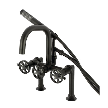 Kingston Brass 7" Center Deck-Mount Clawfoot Tub Faucet with Hand Shower, Matte Black AE8400RX