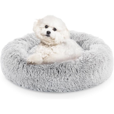 Fluffydream 24 inch Donut Dog Bed, Calming Bed for Dogs, Grey Cat Bed Washable, Round Dog Donut Bed 3A88PTDBEDCUDD24GRY