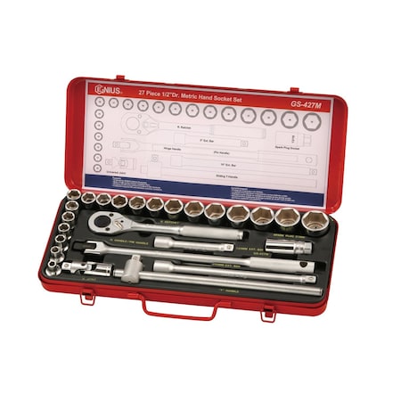 Genius Tools 27PC 1/2in Dr. Metric Hand Socket Set GS-427M