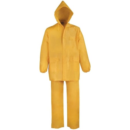 Diamondback Rain Suit, 2XL, 31-1/2 in Inseam, PVC, Yellow, Drawstring Collar, Zipper with Storm Flap Closure 8127LBXX