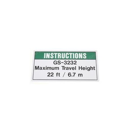 Genie REPLACEMENT DECAL, MAX TRAVEL HEIGHT 22FT 114428