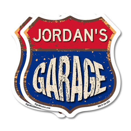 Signmission Jordan's Garage, 18 inch X 18 inch, Plastic Sign, 2PK SHI-P-2PACK-18-383-JORDAN