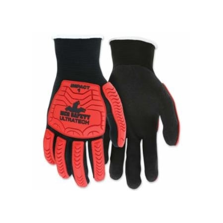 Mcr Safety UT1950 UltraTech, Impact Level 1 Mechanics Knit Gloves, X-Large, Hi-Vis Red TPR, Black, 12PK 127-UT1950XL