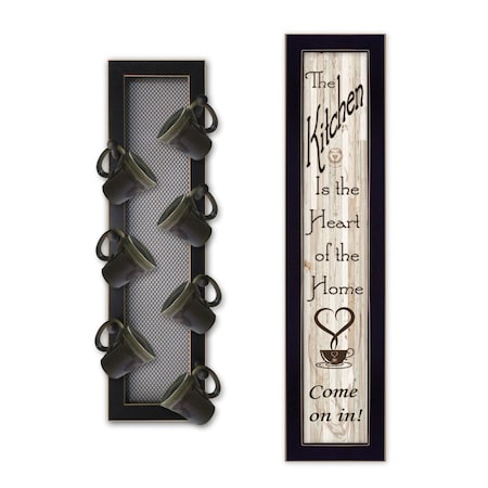Homeroots Set Of Two Come On In with Seven Peg Mug Rack 2 Black Framed Print Kitchen Wall Art, 2PK 405952