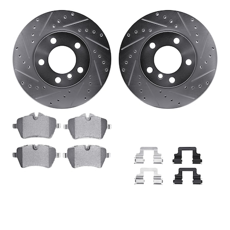 Dynamic Friction Co DFC Rotors-Drilled & Slotted-Silver w/ EURO 5000 Ceramic Brake Pads Incl Hdw 7612-32008
