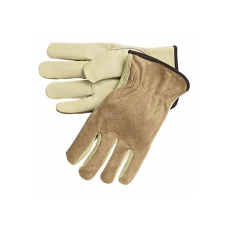 Mcr Safety Cowhide Palm/Split Leather Back Drivers Gloves, 3205, Medium, CV Cow Grain Palm, Beige/Brown, 12PK 127-3205M