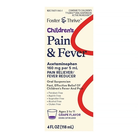 Foster & Thrive Acetaminophen Children's Pain Relief, 160mg/5mL, 4oz, Grape Flavor 70677114301