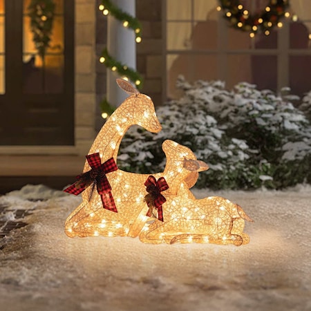 Sunjoy 2-Piece Christmas Lighted Lying Deer, 3D Tinsel Santa Lying Deer Outdoor Garden D116902100