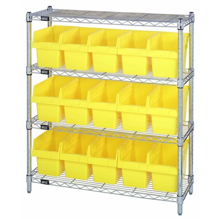 Quantum Storage Systems WIRE SHELVING UNIT WITH BINS YELLOW WR4-39-1236-802YL