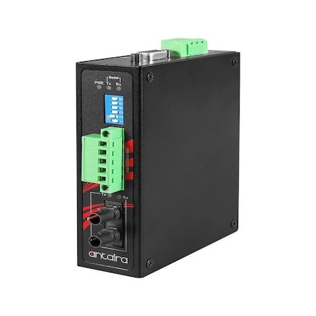 Antaira Industrial Compact RS-232/422/485 To Fiber Converter, Multi-Mode 2KM, ST C STF-401C-TM02-T