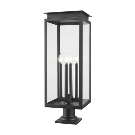 Z-Lite Nova 4 Light Outdoor Pier Mounted Fixture, Black/Clear, 10.5 In W x 29.5 In H 5018PHBR-533PM-BK