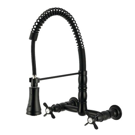 Kingston Brass Double-Handle Wall-Mount Pre-Rinse Bridge Kitchen Faucet, Matte Black GS1240BEX